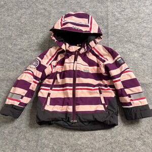 Helly Hansen Kids Ski Jacket Girls 86/1 Pink Striped Waterproof Insulated Snow